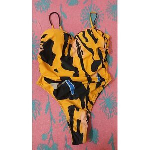 Matte collection womens medium onepiece swimsuit bumble bee yellow black bathing